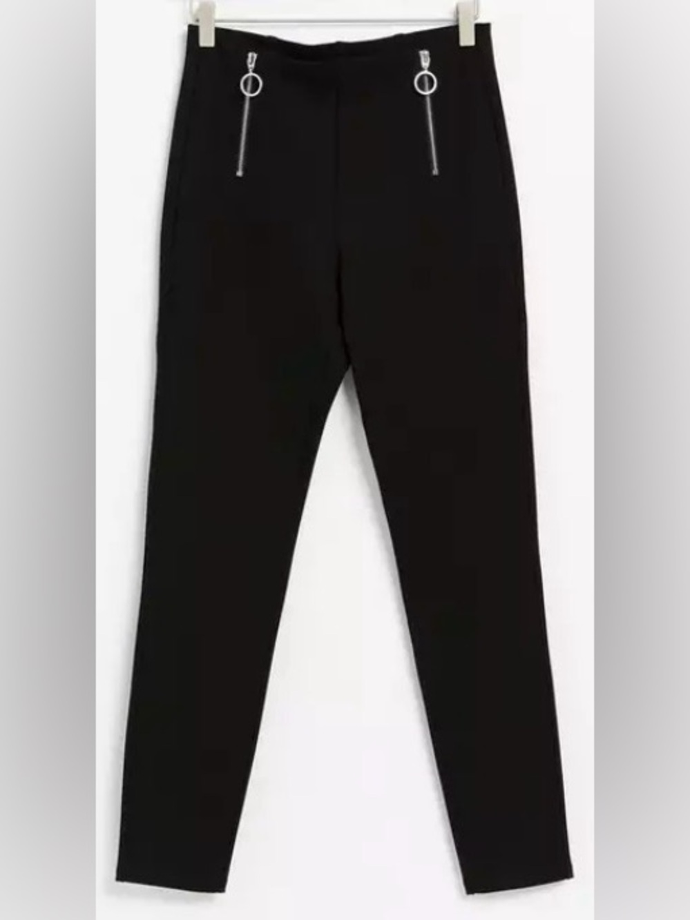 Zara Pull Up Legging/Pants Silver Zip Details Size L